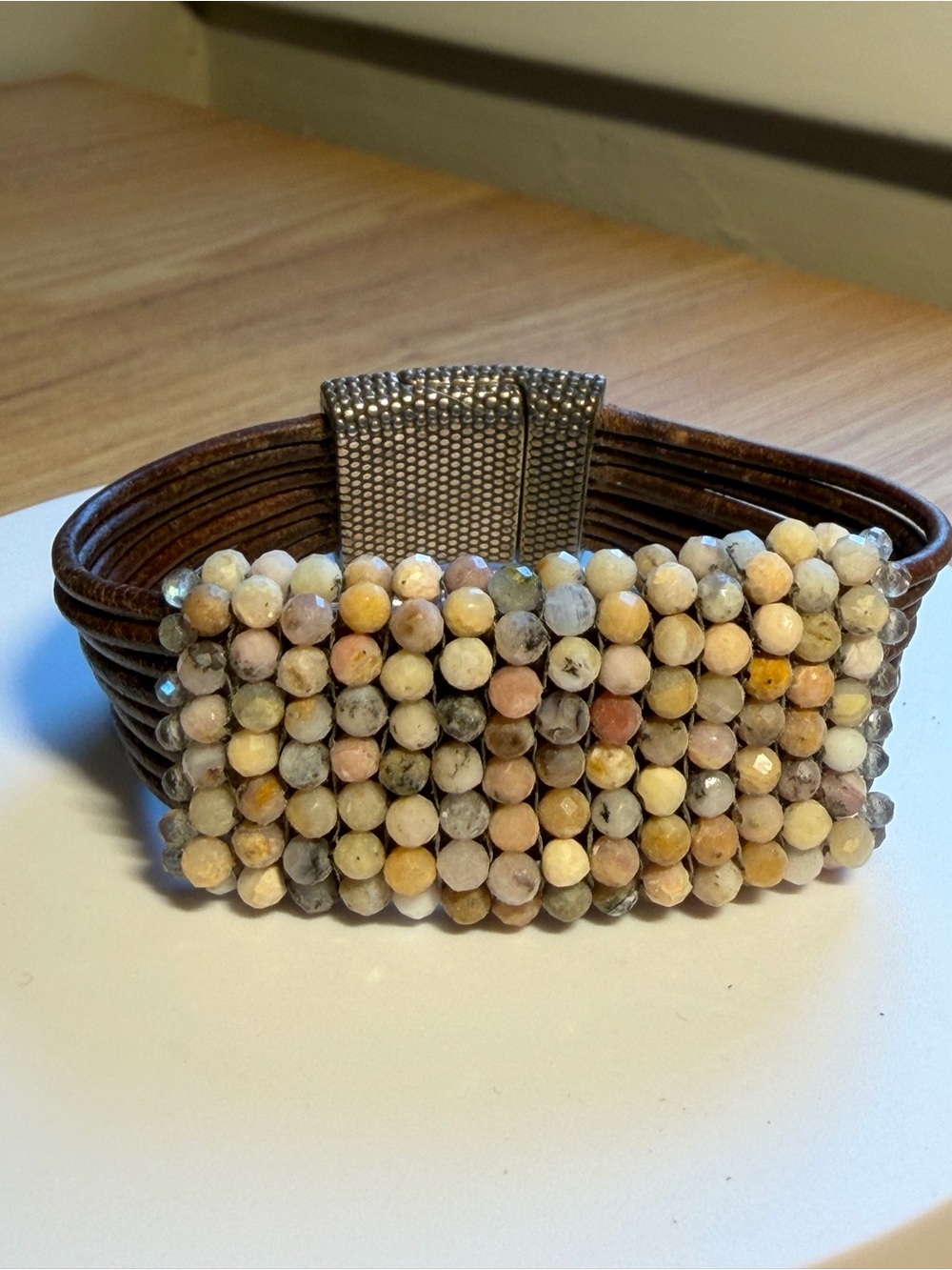 Sundance Dana Martell Dream Opal Beaded Leather Cuff Bracelet